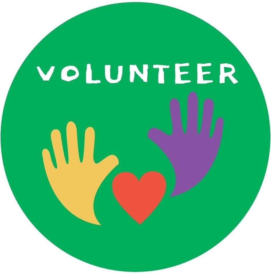 circle with hands and word "Volunteer"
